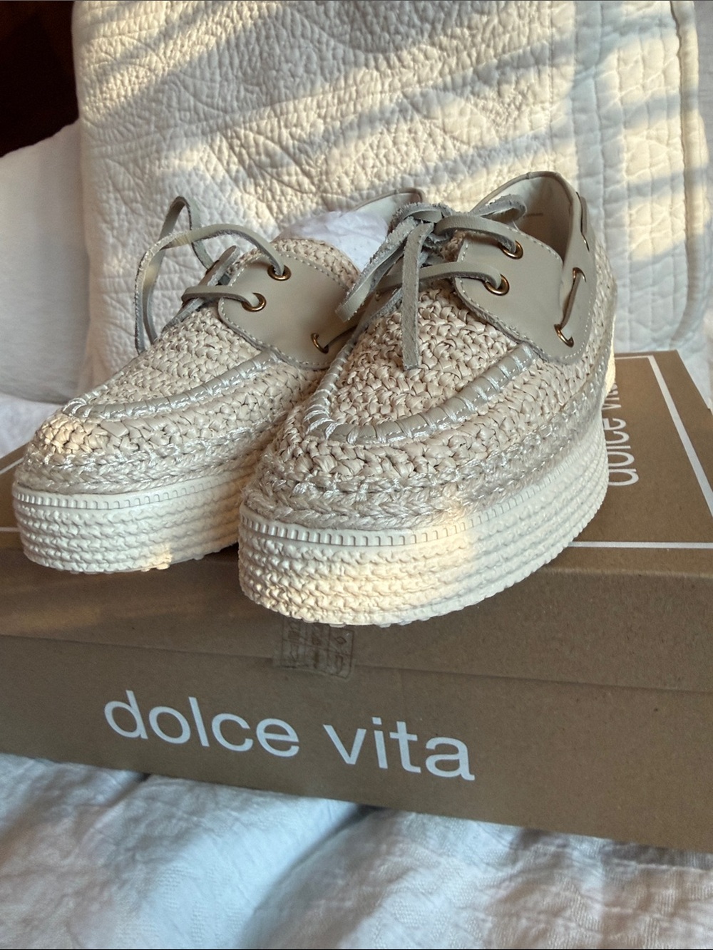 New Dolce Vita Cream Woven Espadrille Platform Shoes